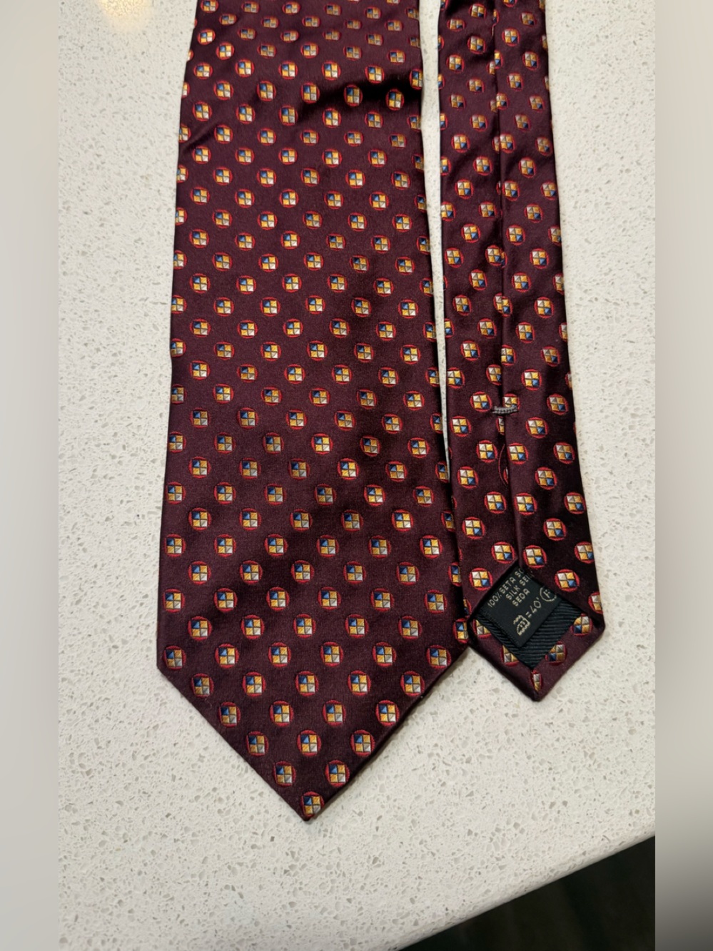 Zegna Burgundy Medallion Print Silk Tie